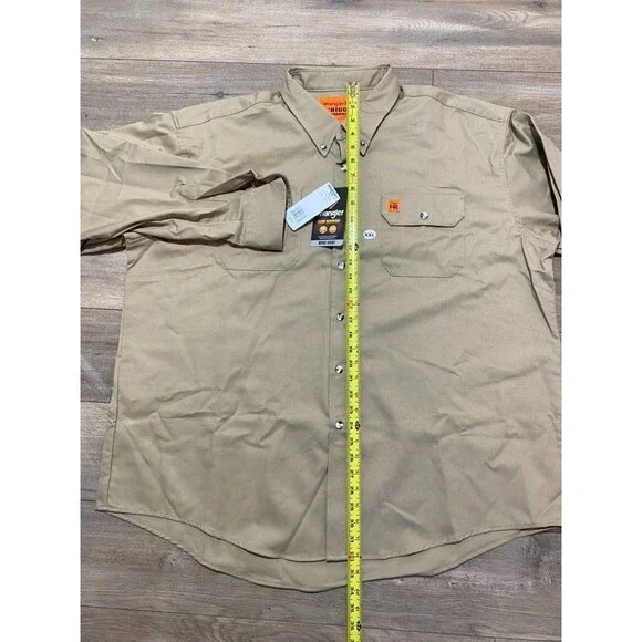Wrangler FR Flame Resistant Mens XXL Long Sleeve Western Canvas Tan Work Shirt